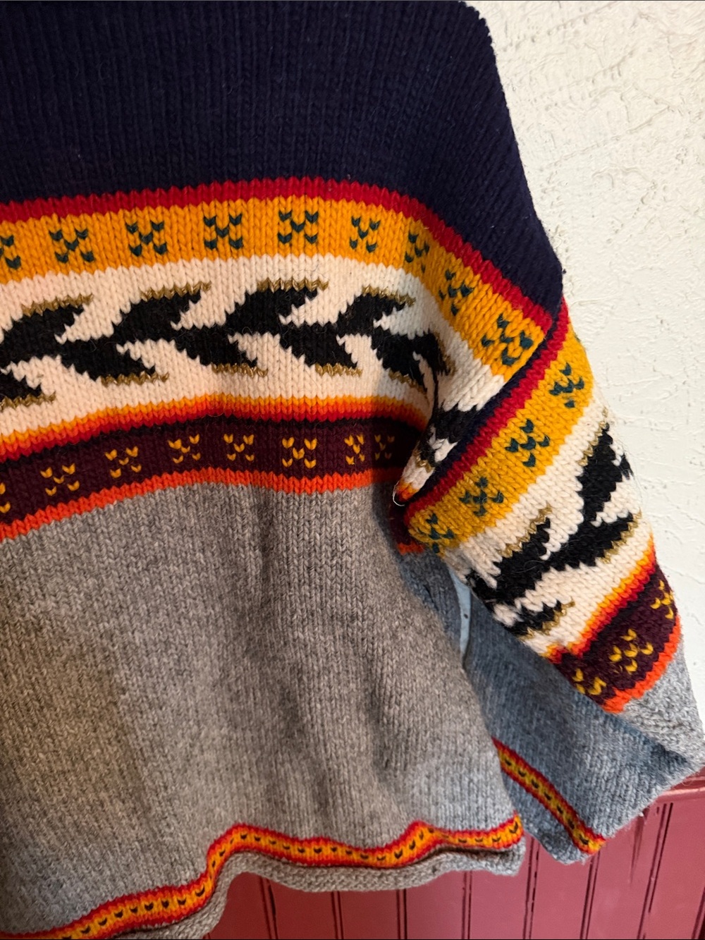 Women’s Zip-Front Fair Isle Cardigan Sweater - Navy, Gray & Multicolor - Picture 7 of 8